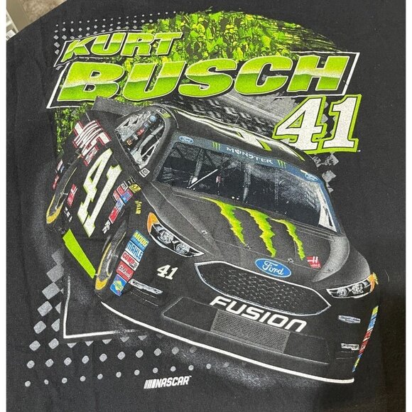 Stewart Haas Nascar Graphic T-Shirt Kurt Busch 41 Black Green Size 2XL Short Sle - Picture 4 of 5